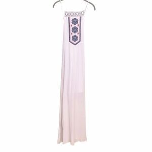 Alya Embroidered Lightweight Overlay Boho Chic Cottagecore Maxi Dress Large